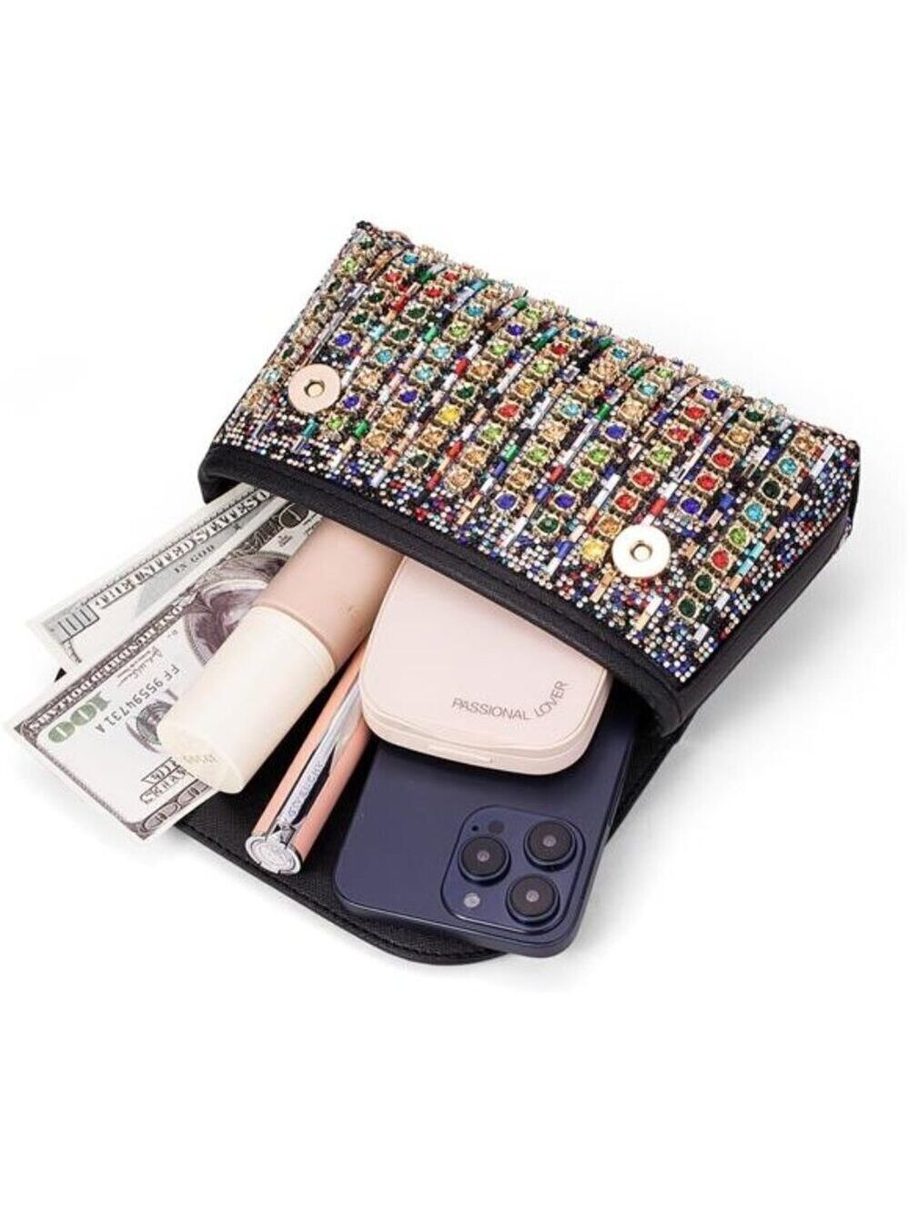 Sparkly Rhinestones Clutch Purses Crossbody Bag with Chain for Wedding Party - Picture 3 of 12